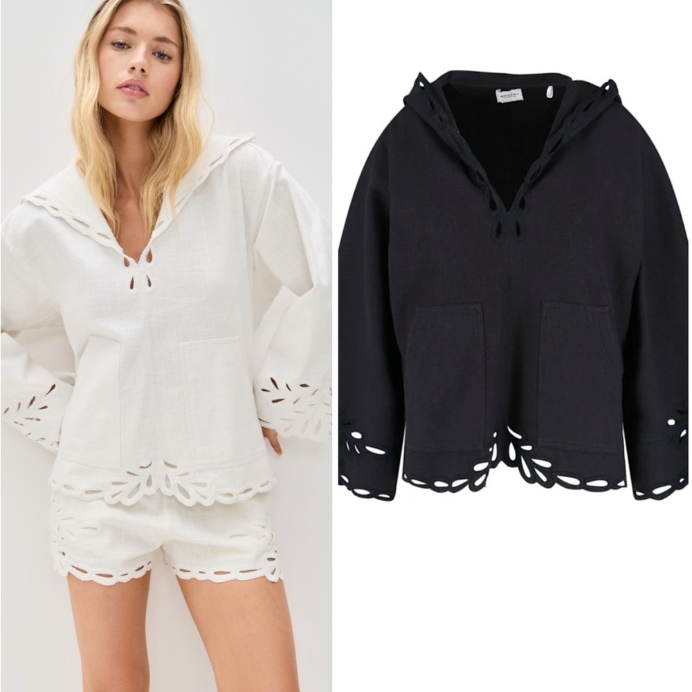 Isabel Marant Etoile 'Solvi' embroidered top with hood faded black NWT